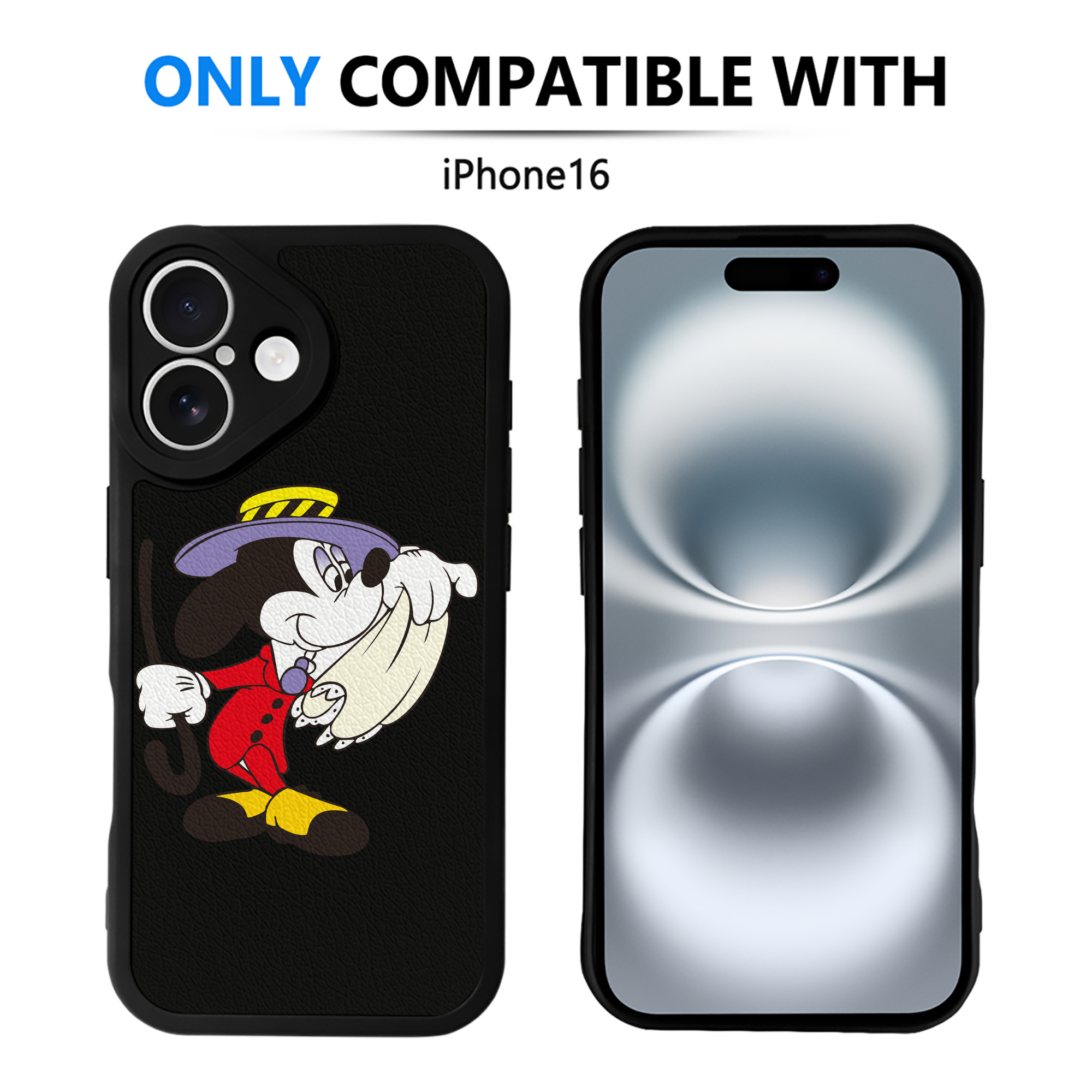 （画像用） ミッキーマウス Mickey Mouse 【iPhone 16シリーズ対応】シリコンスマホケース（レザー調） 材質：シリコン